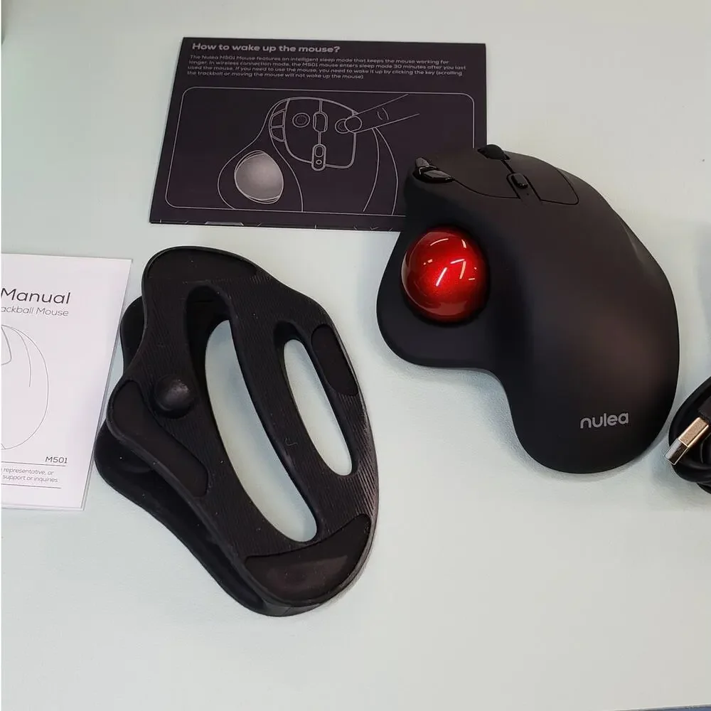 Nulea M501 Wireless Trackball Mouse Easy Thumb Control RED BALL Black Body